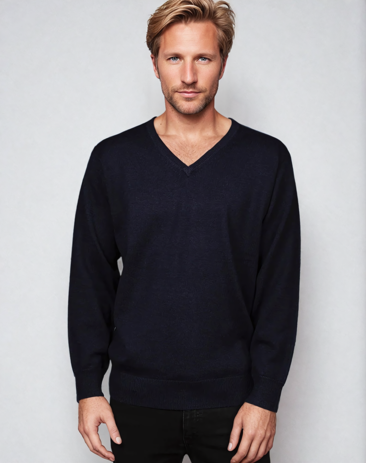 Ansett Wool Navy Blue Machine Washable V Neck Jumper