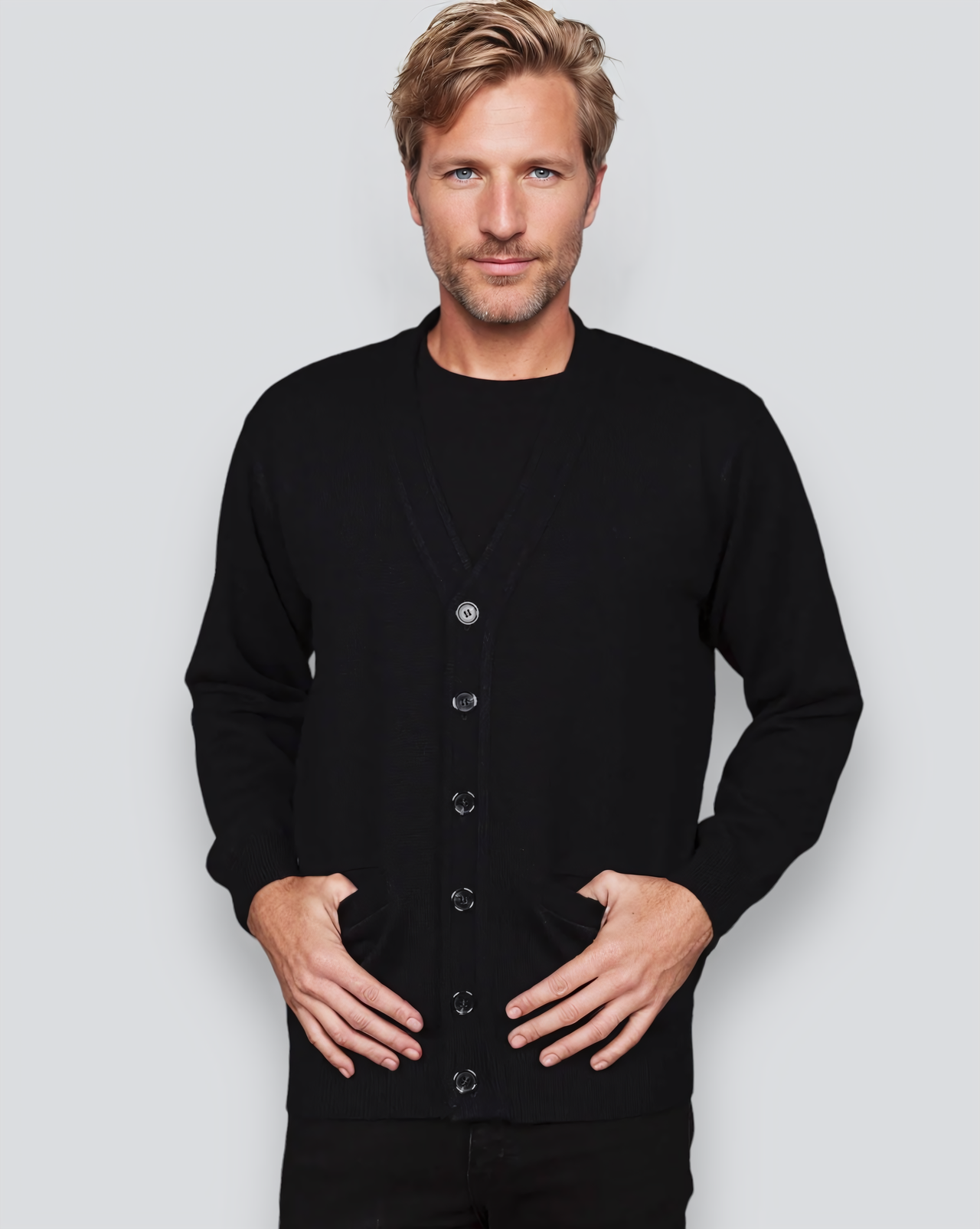 Ansett Wool Black Machine Washable Cardigan