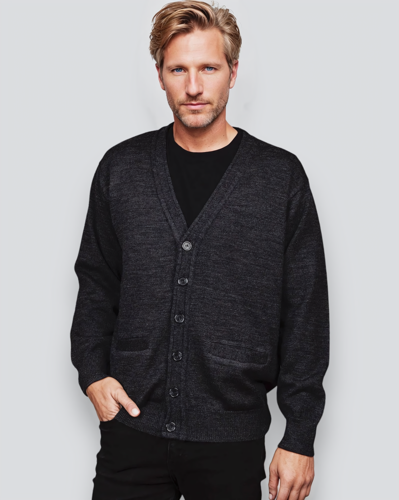 Ansett Wool Charcoal Grey Machine Washable Cardigan