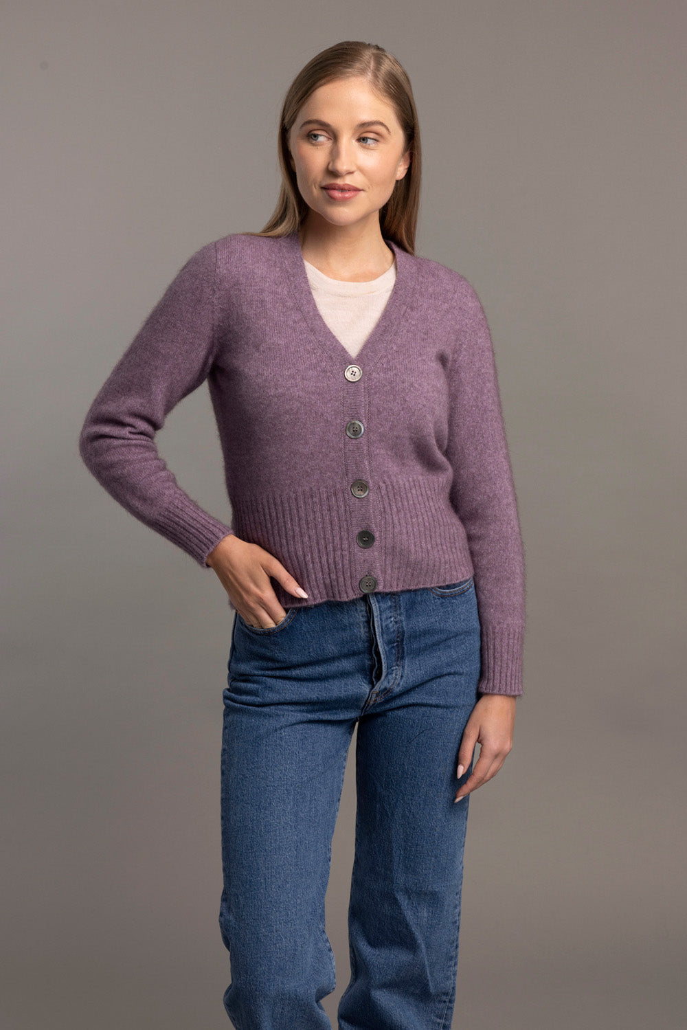 Lilac Possum Merino Rib Cardigan