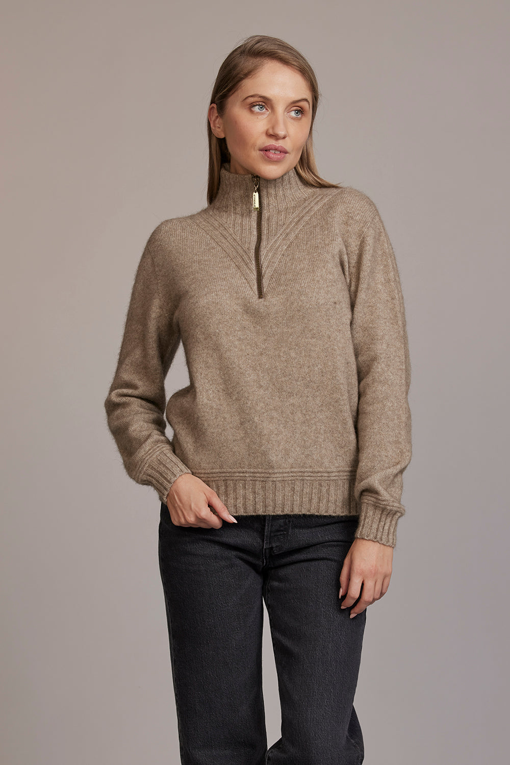 Mocha Possum Merino Qtr Zip Jumper