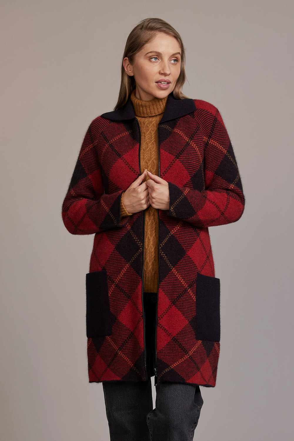 Poppy Red - Possum Merino & Silk Tartan Coat