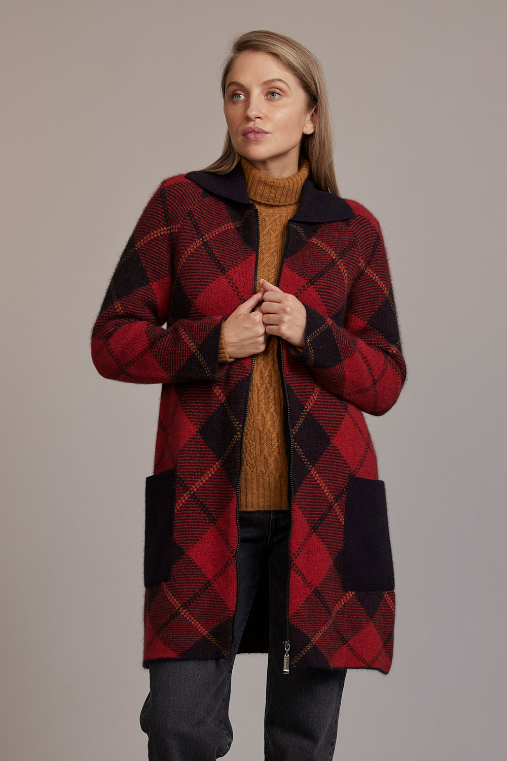 Poppy Red - Possum Merino & Silk Tartan Coat