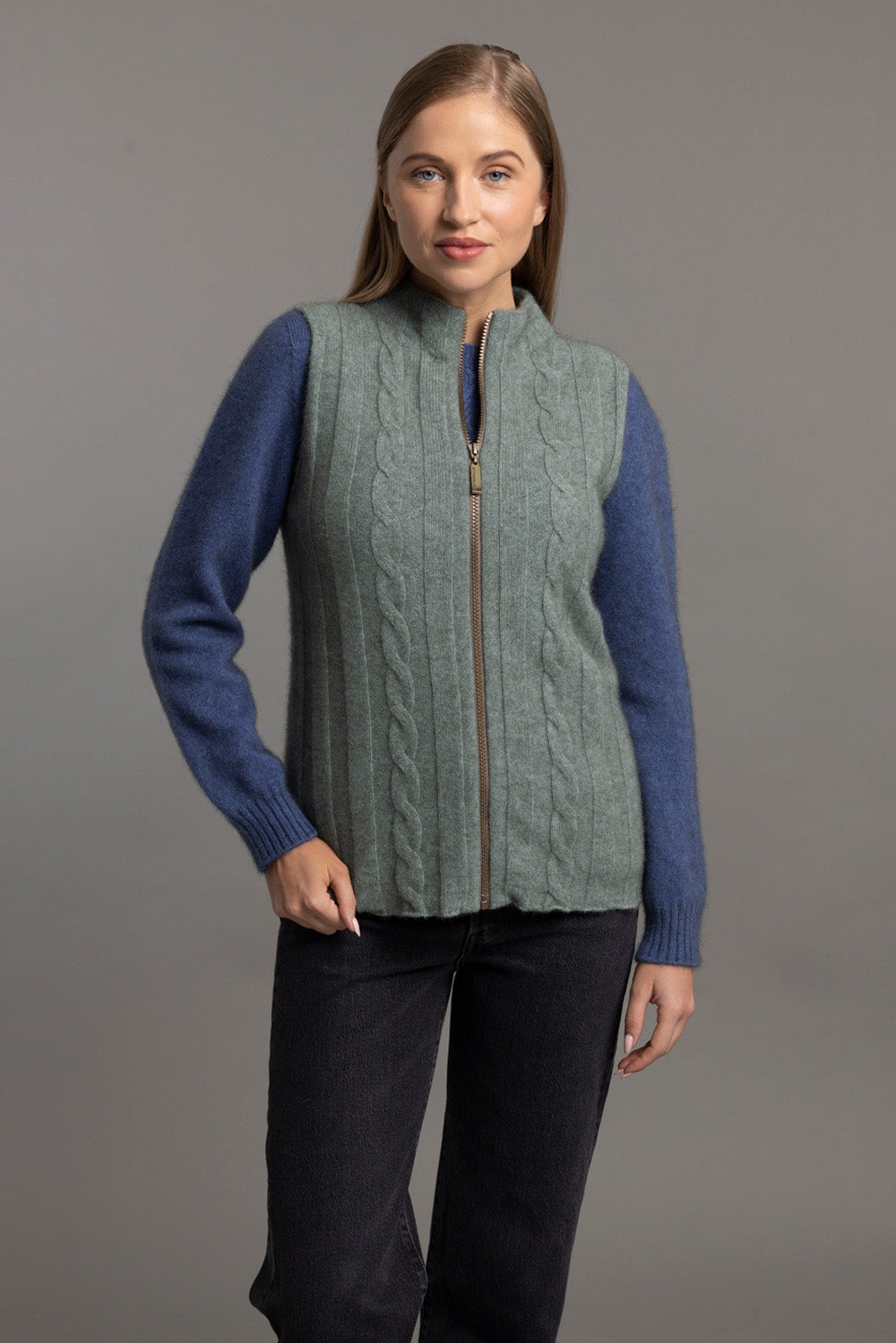 Mint Green - Possum Merino Cable Knit Vest