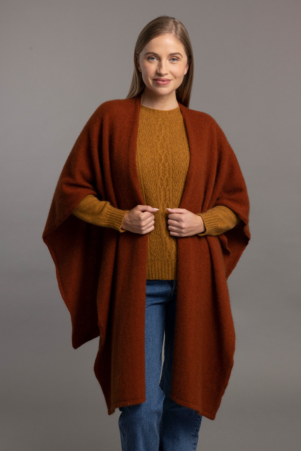 Spice Split Front Possum Merino Cape Wrap