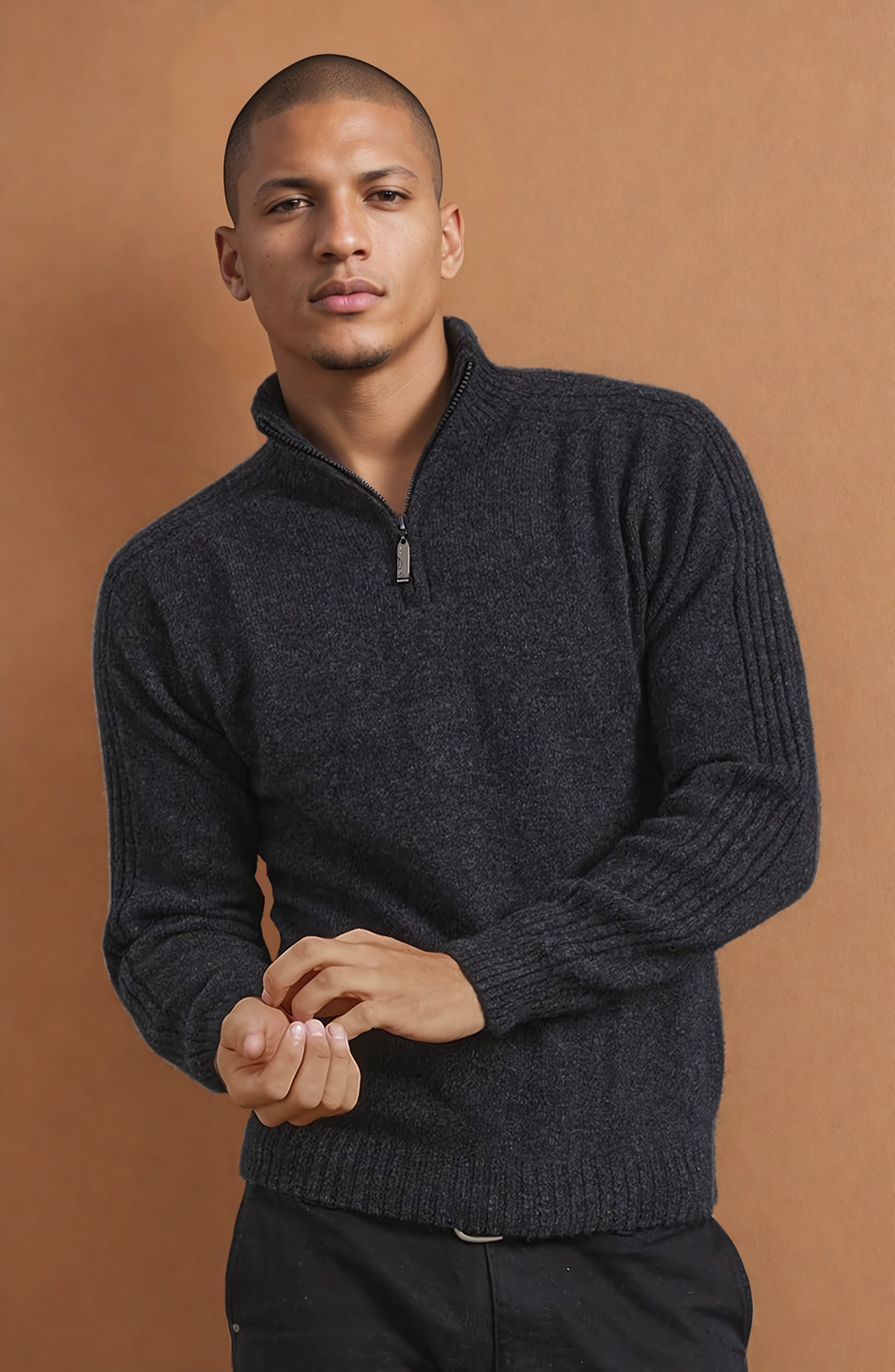 Charcoal Short Zip Possum Merino Jumper