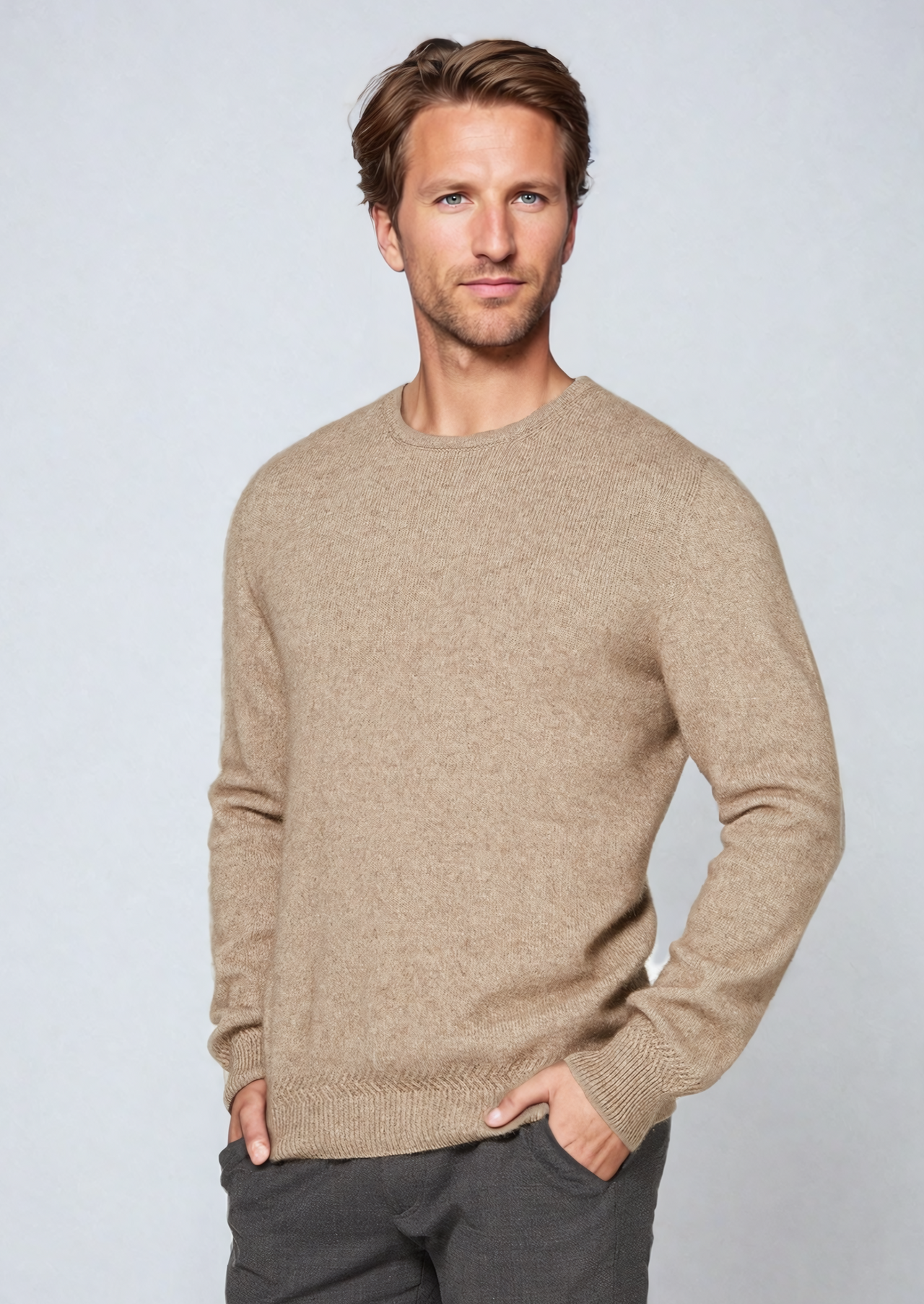 Mocha Possum Merino and Silk Crew Neck Jumper