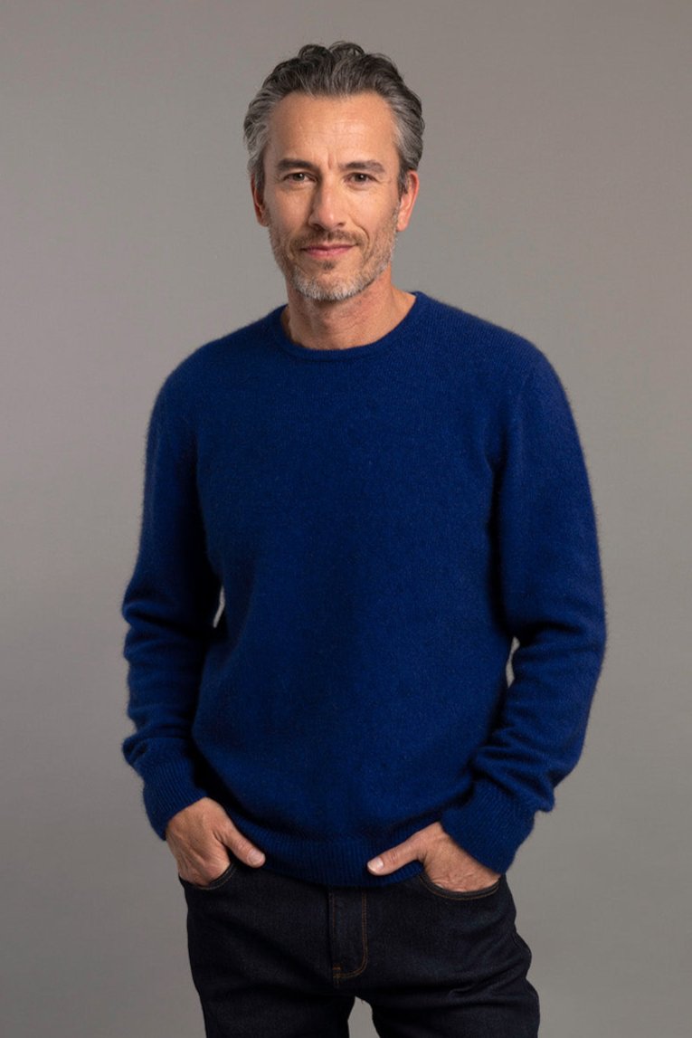 Cobalt Blue Possum Merino and Silk Crew Neck Jumper