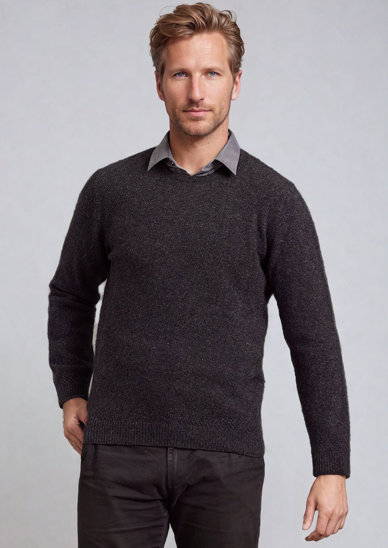 Charcoal Possum Merino and Silk Crew Neck Jumper