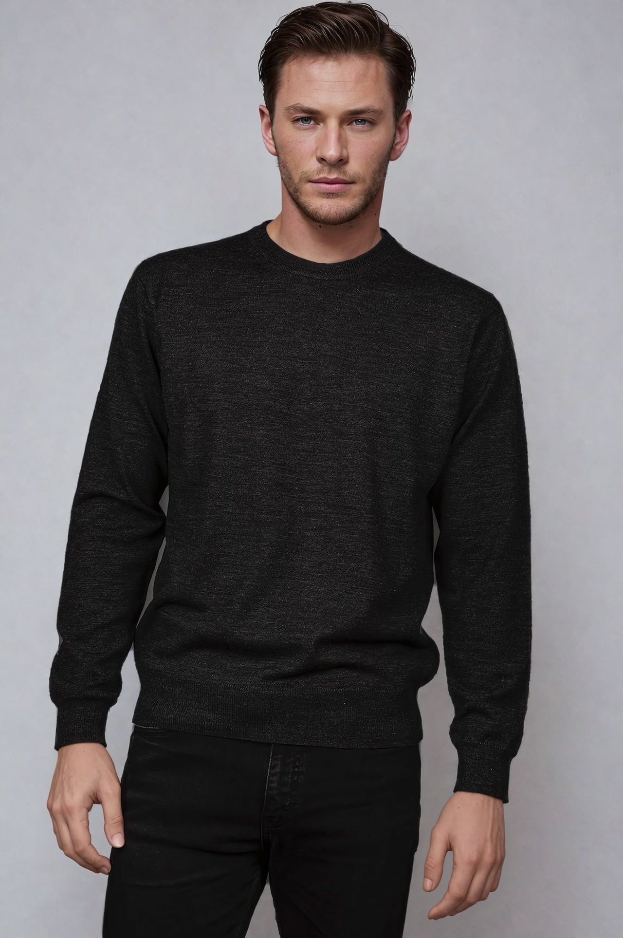 Charcoal Fine Weight Merino Wool Crew Neck