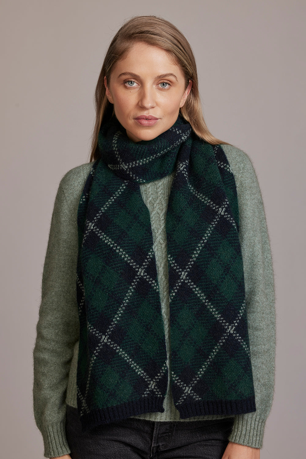 Jade Green Possum Merino Tartan Scarf