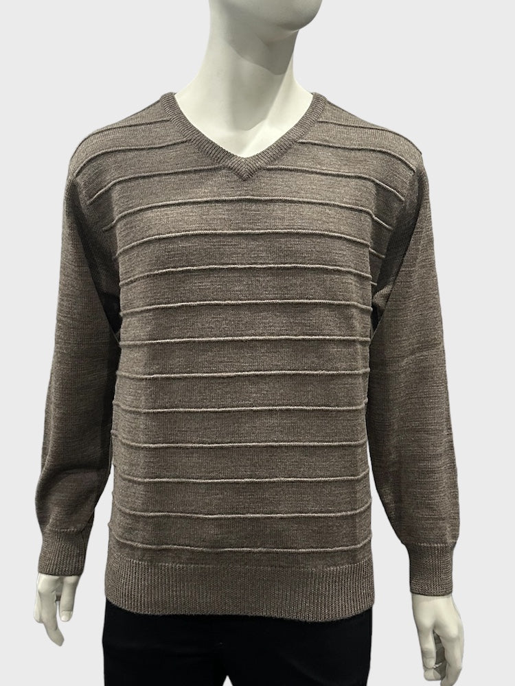 Pure Wool Ansett Patterned V Neck Jumper 8053 Sable