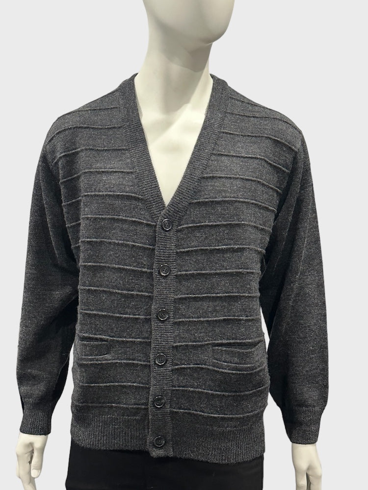 Pure Wool Ansett Patterned V Neck Cardigan 8054 Charcoal