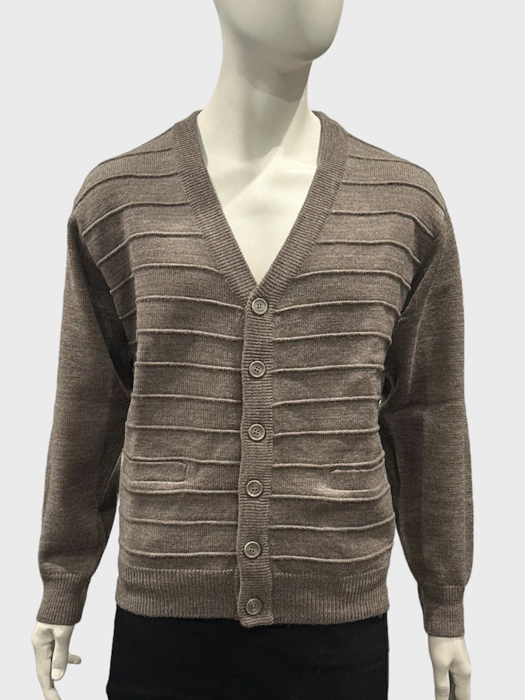 Pure Wool Ansett Patterned V Neck Cardigan 8054 Sable