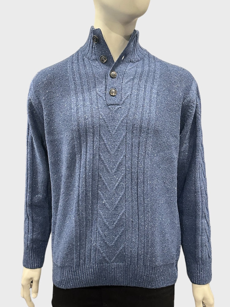 Ansett Wool Polo Neck Button Collar Jumper 8166 Ocean Blue