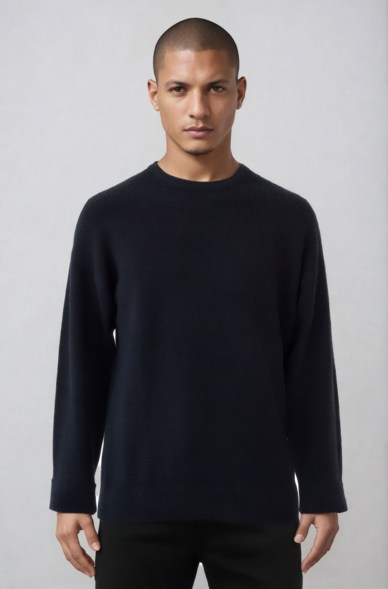 Ansett Pure Wool Black Fisherman Rib Knit Jumper