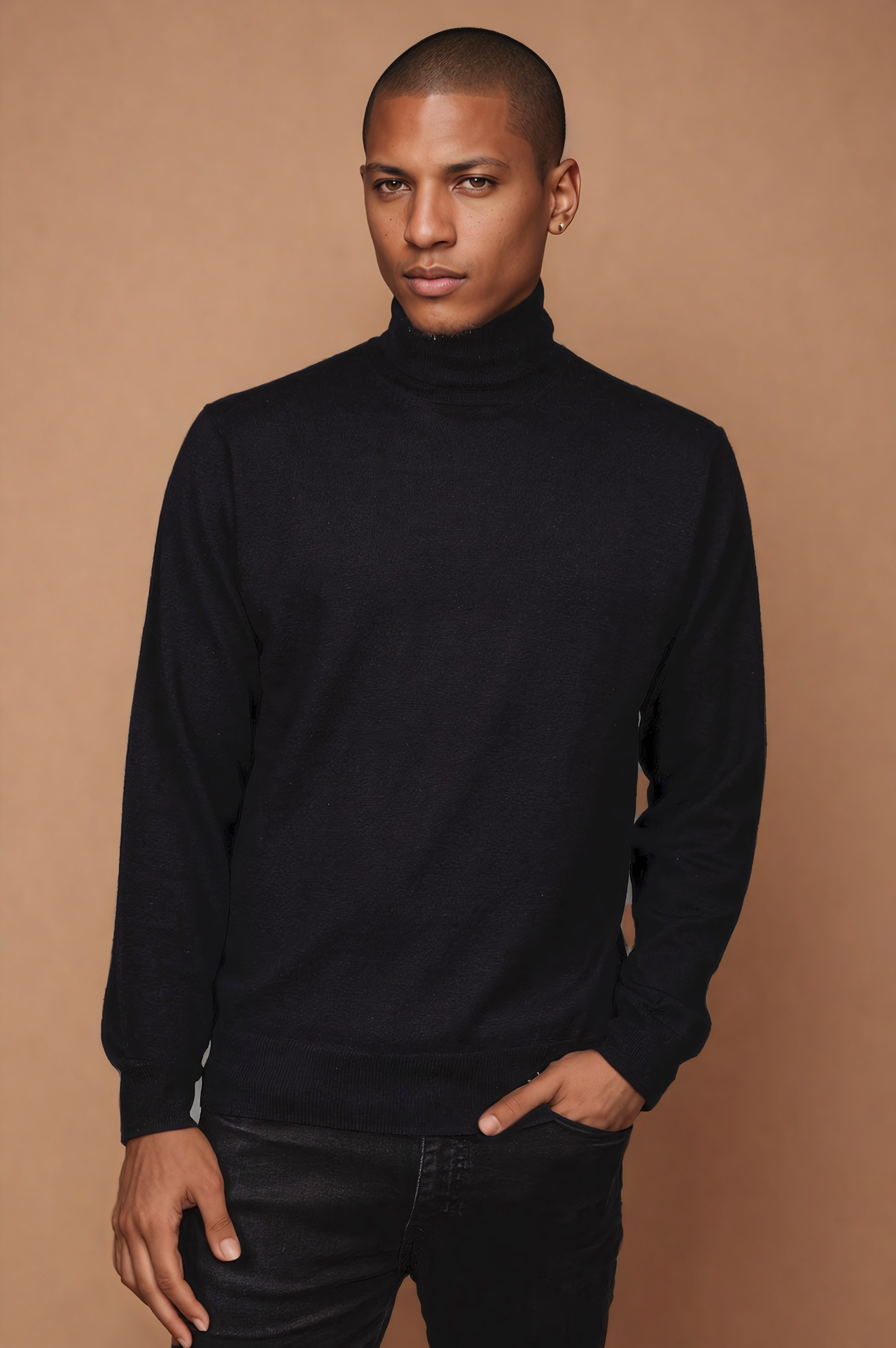 Black Fine Weight Merino Wool Skivvy