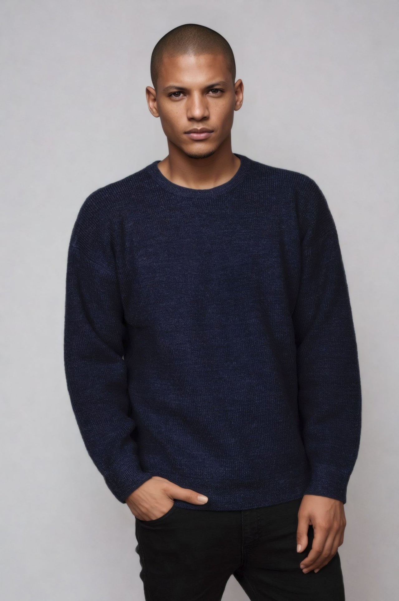 Ansett Pure Wool Slate Denim Blue Fisherman Rib Knit Jumper