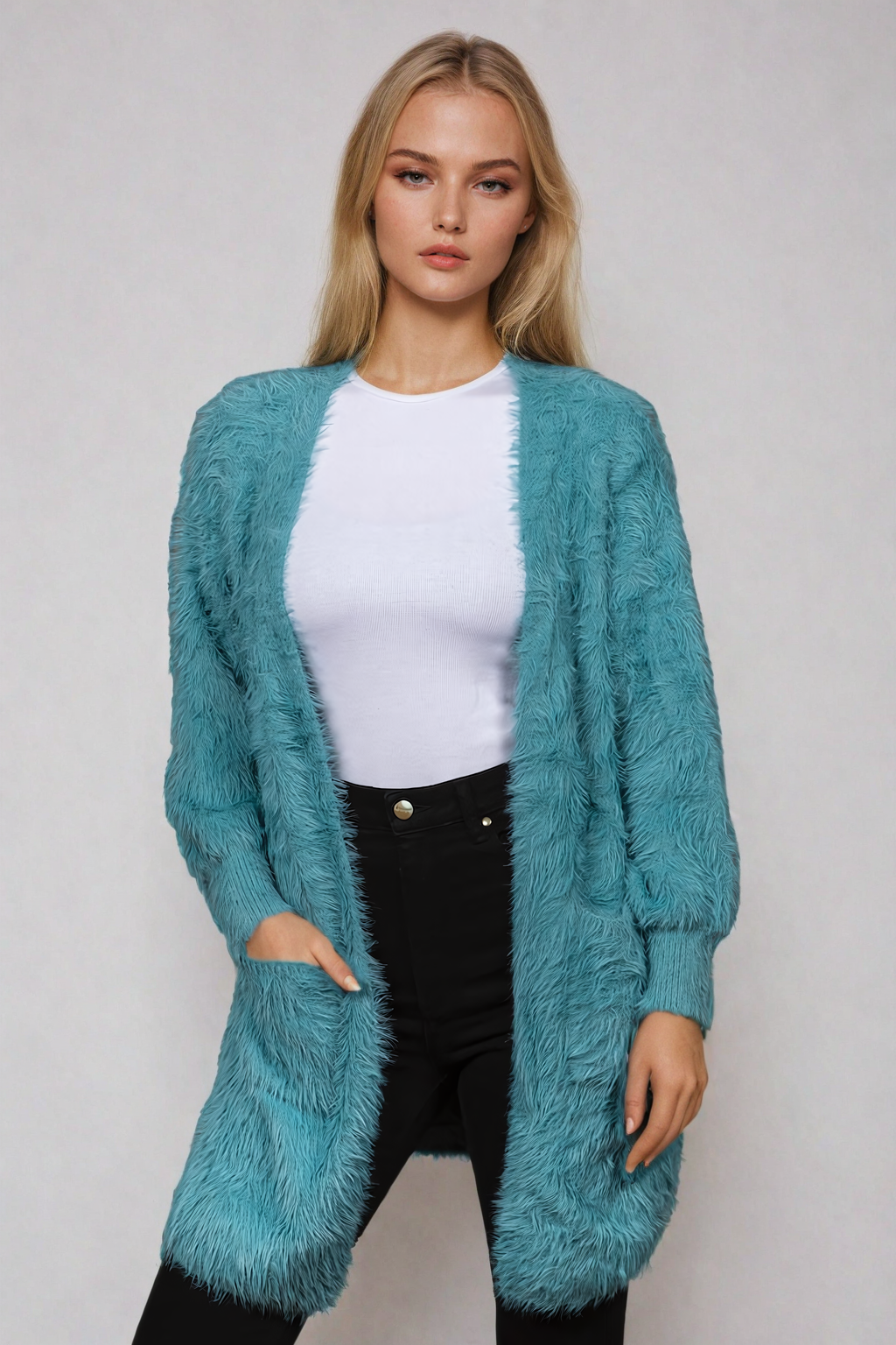 Teal Fluffy Oversized Cardigan