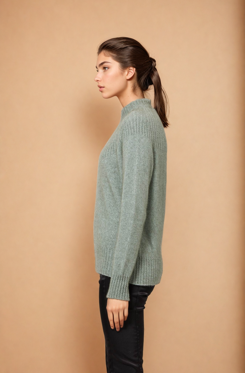 Mint Possum Merino Yoke Neck Cable Jacket Possum Merino