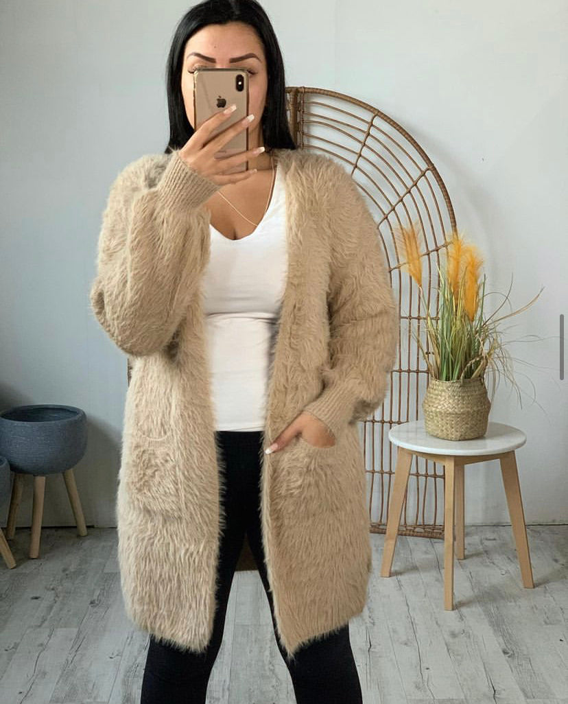 Mocha Fluffy Oversized Cardigan