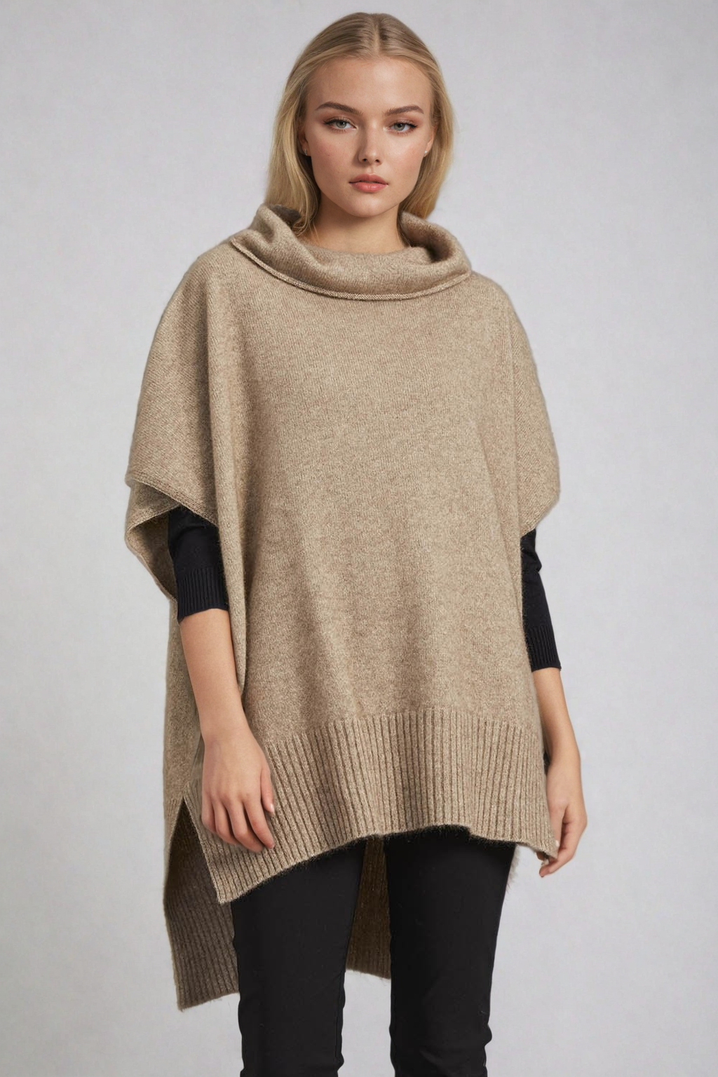 Mocha McDonald Possum Merino Step Hem Poncho