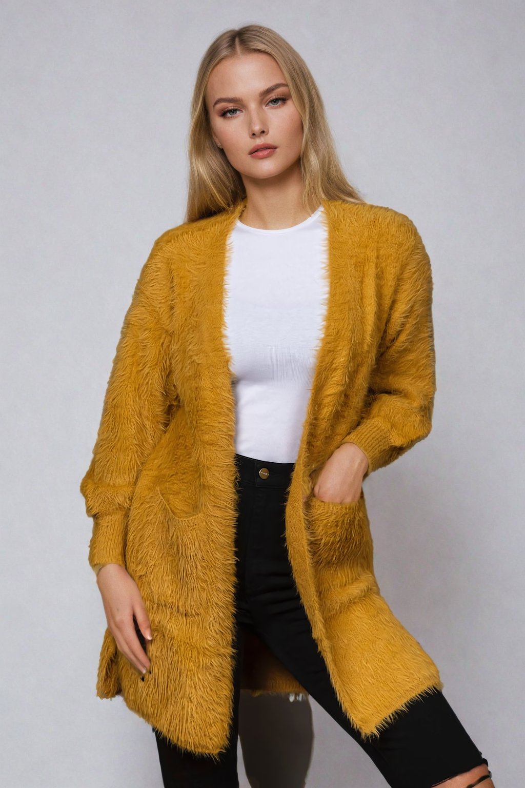 Mustard Fluffy Oversized Cardigan