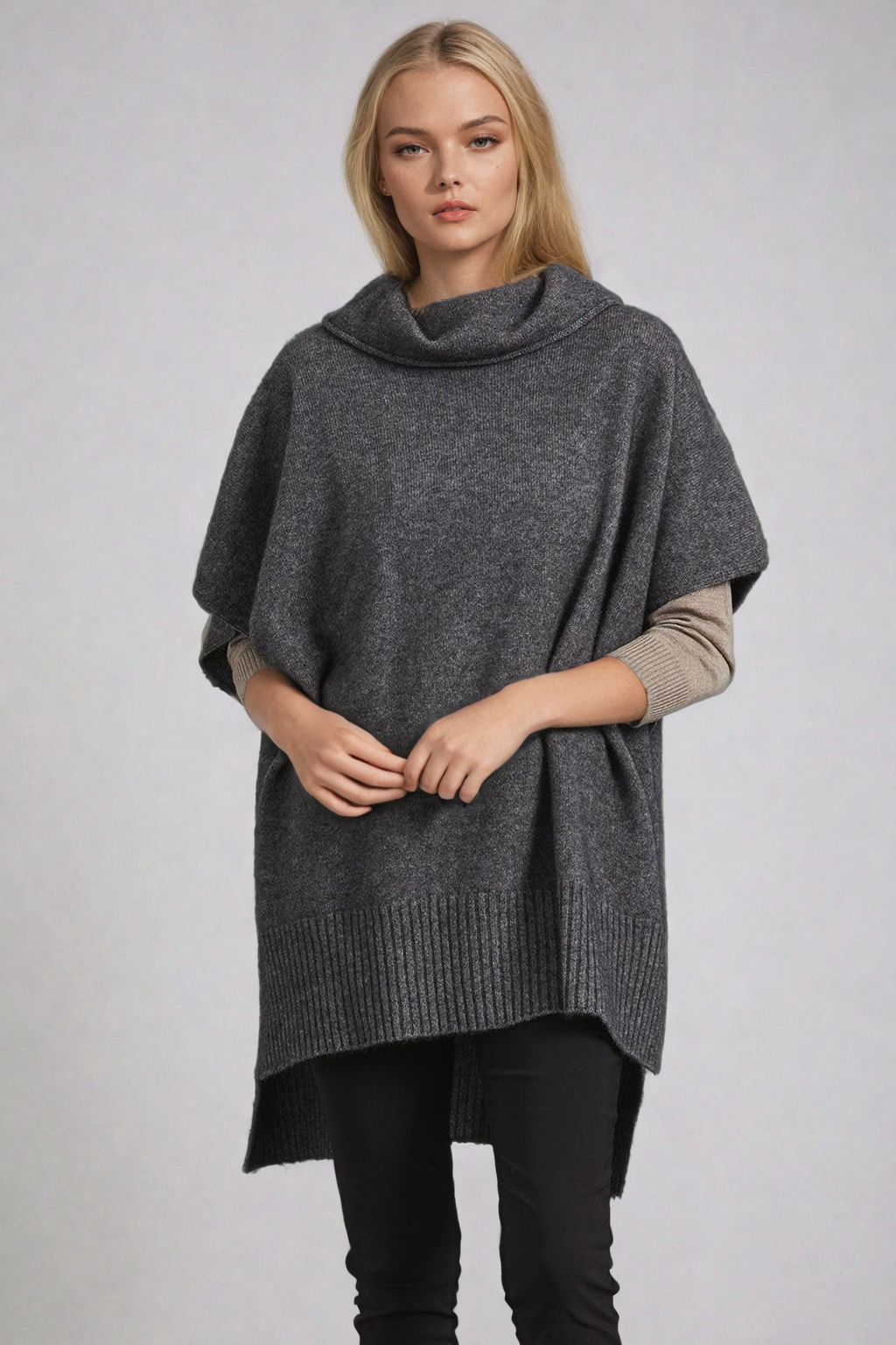 Pewter McDonald Possum Merino Step Hem Poncho