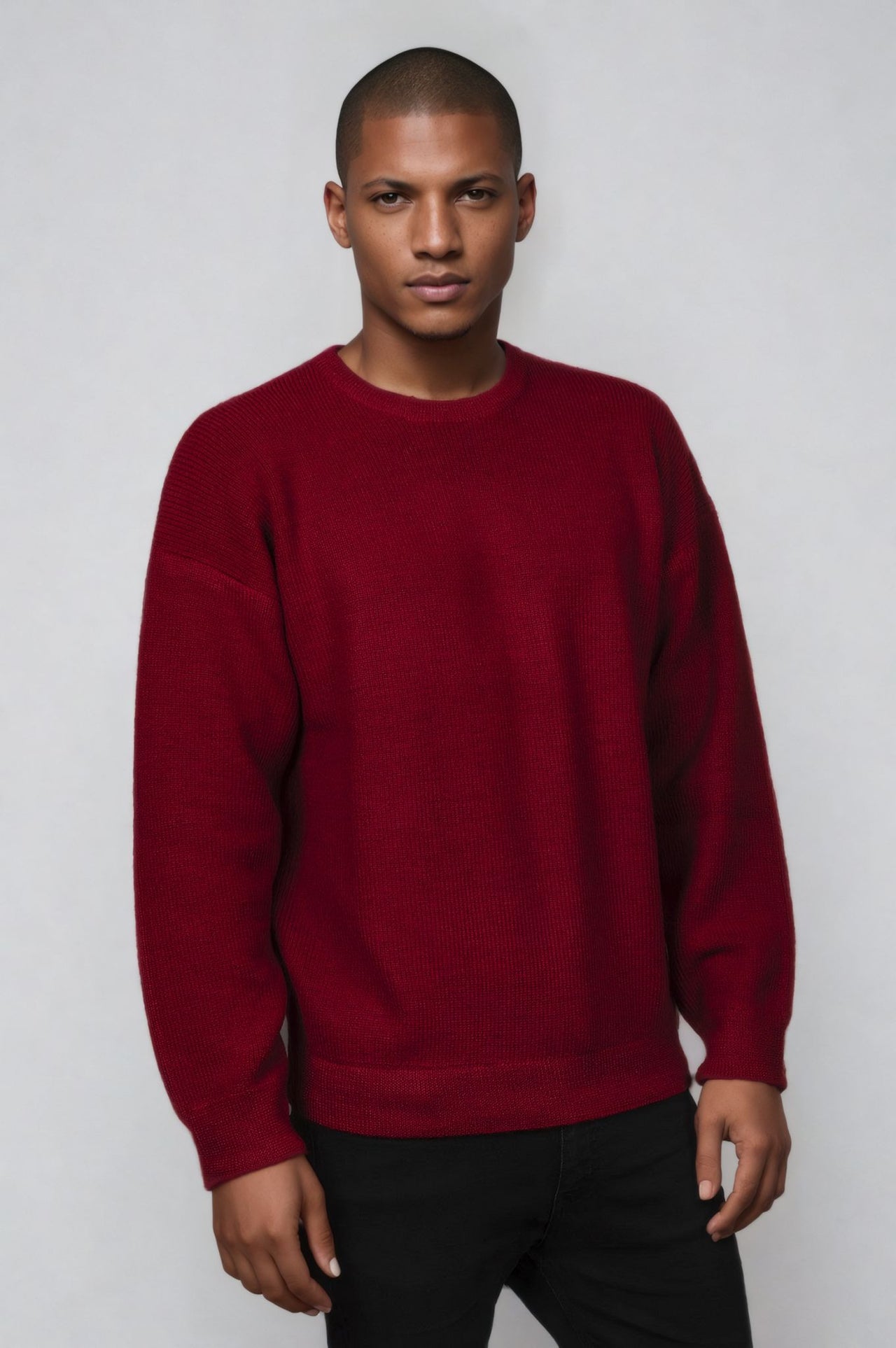 Ansett Pure Wool Wine Red Fisherman Rib Knit Jumper