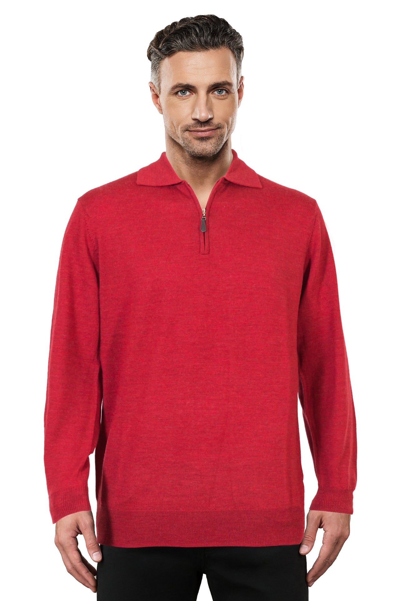 Ansett Red Half Zip Fine Merino Wool Jumper