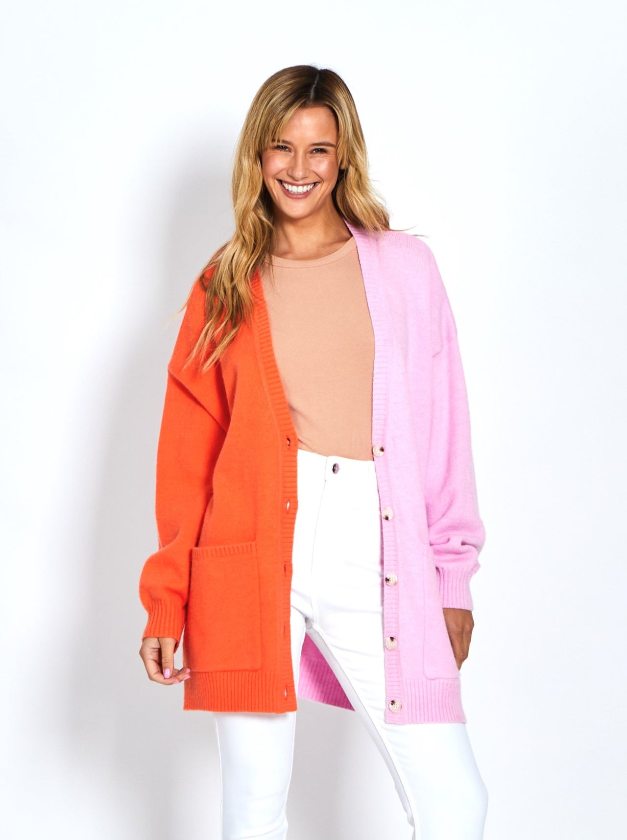 Pink / Orange Two Tone Long Cardigan