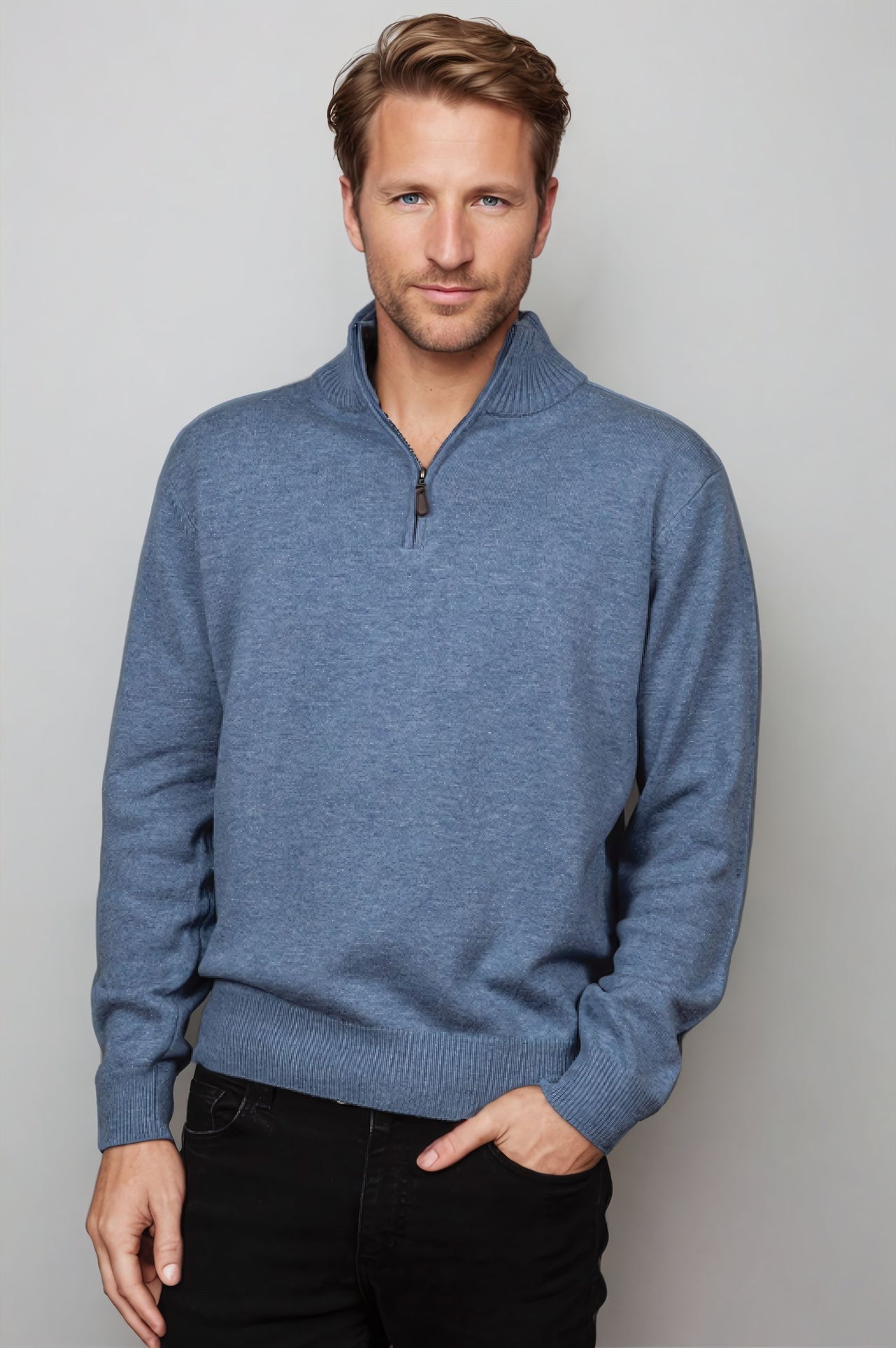 Ansett Blue Half Zip Cashmere Merino Wool Jumper