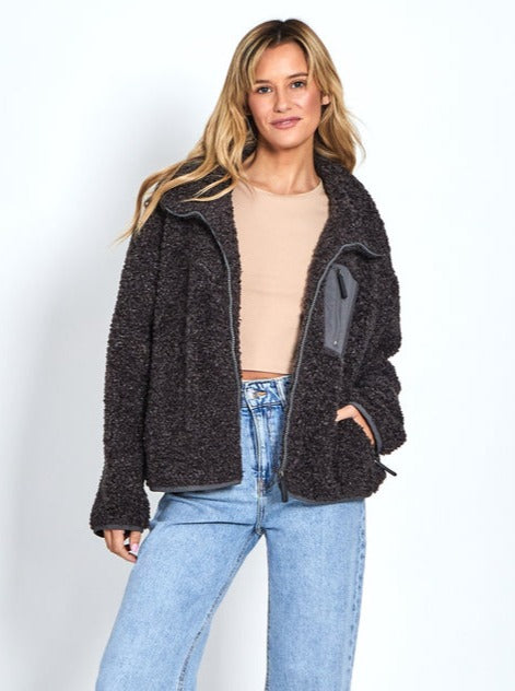 Charcoal Grey Sherpa Lined Zip Jacket