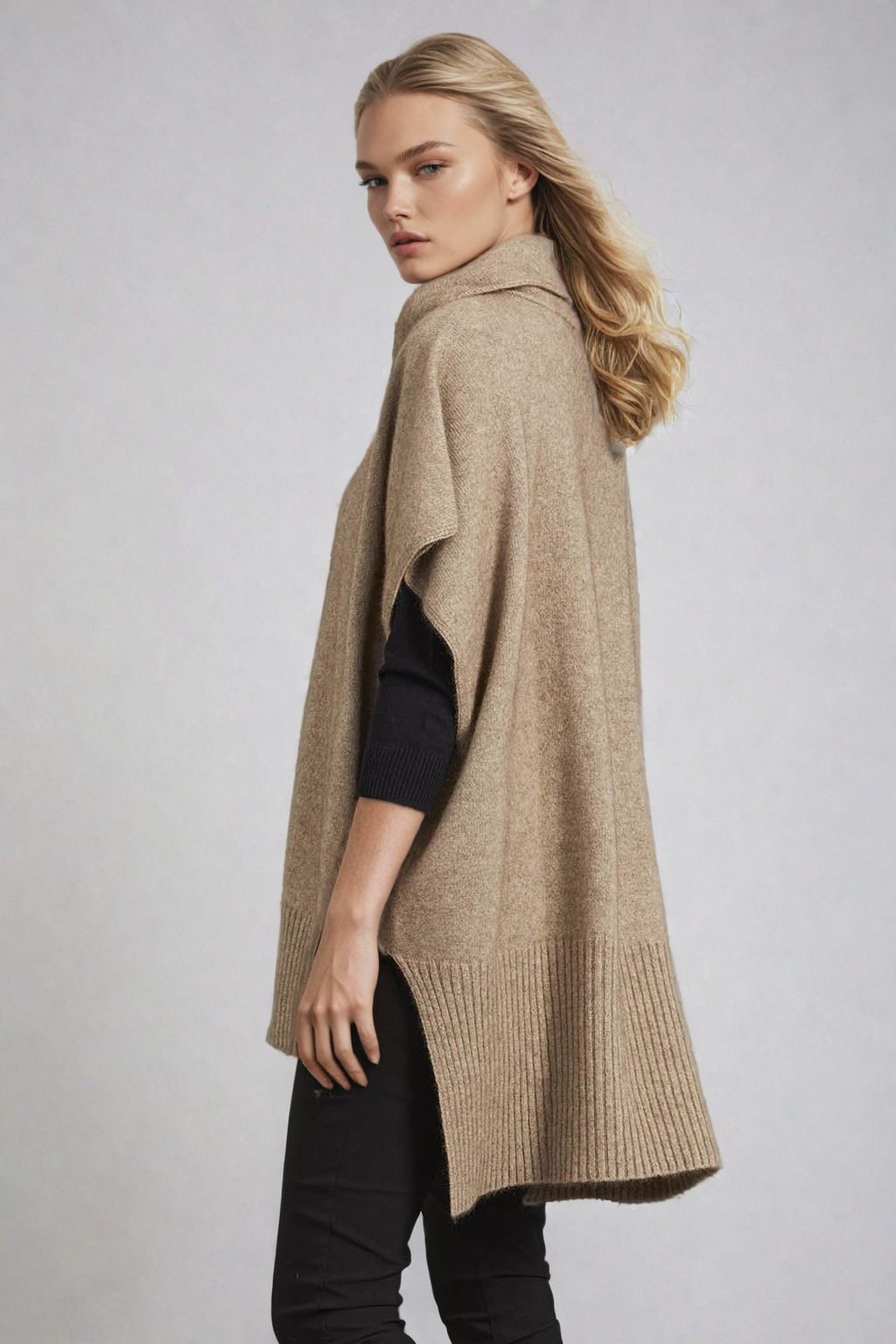 Mocha McDonald Possum Merino Step Hem Poncho