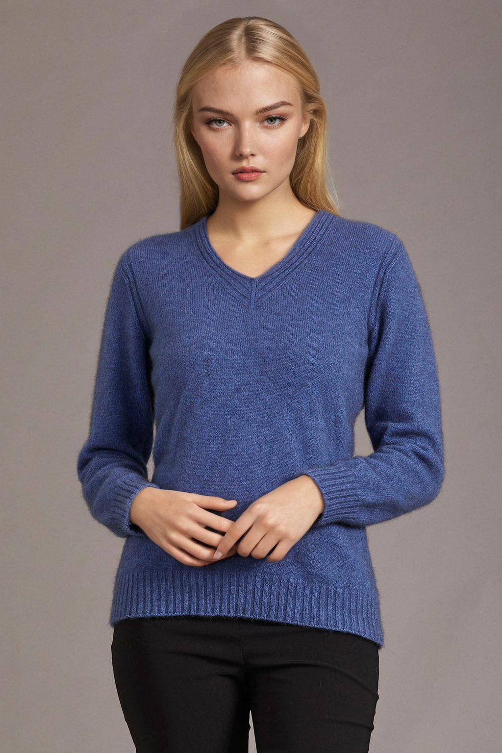 Orchid McDonald Possum Merino Rib Detail V-Neck Jumper