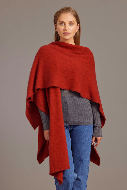 Red McDonald Possum Merino Split Front Cape Wrap