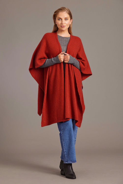 Red McDonald Possum Merino Split Front Cape Wrap