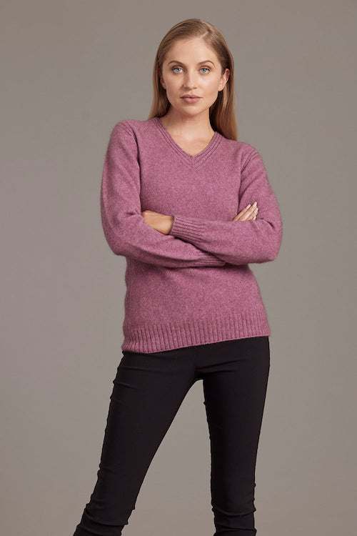 Heather McDonald Possum Merino Rib Detail V-Neck Jumper