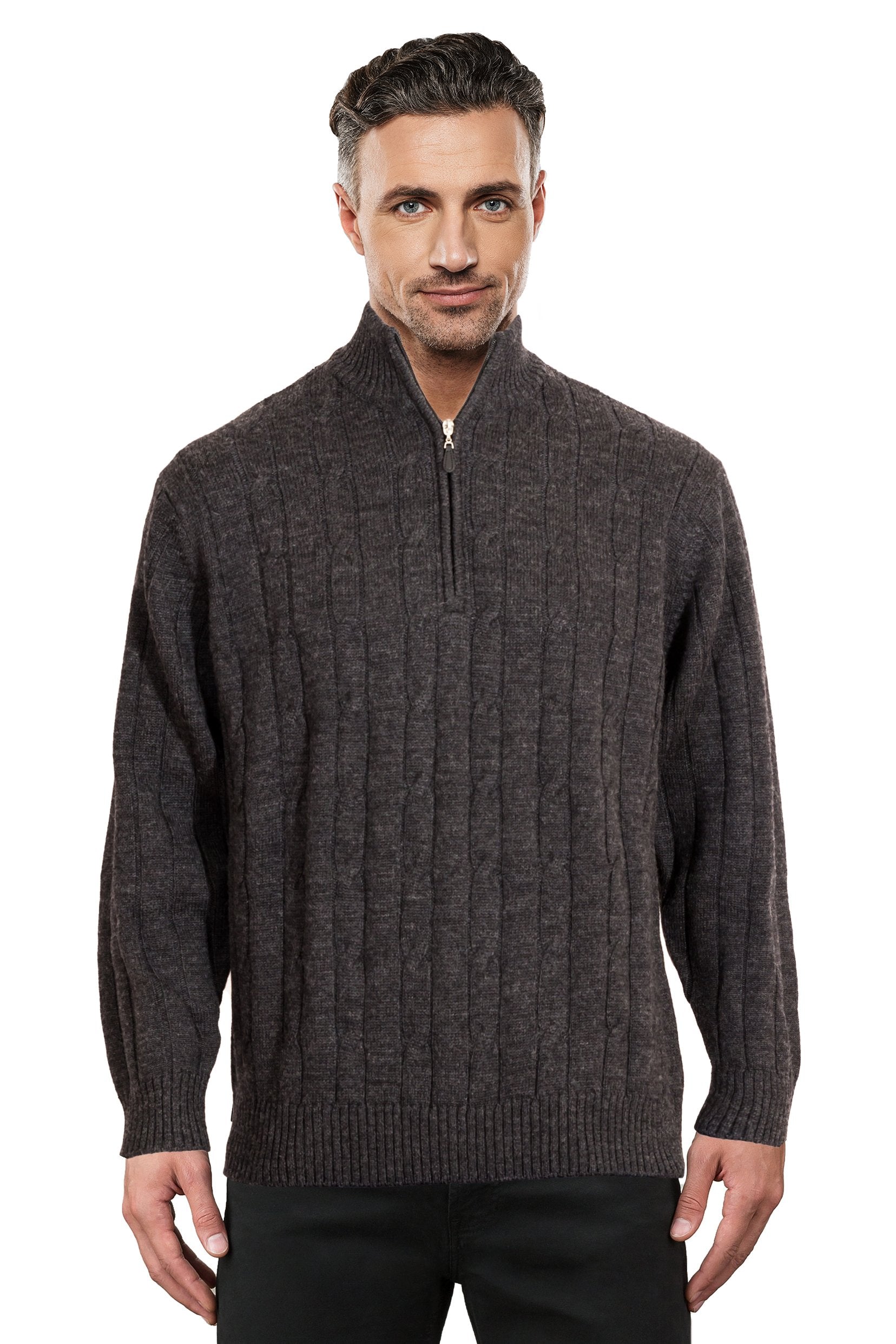 Charcoal Half Zip Cable Jumper Ansett Plain Knitwear