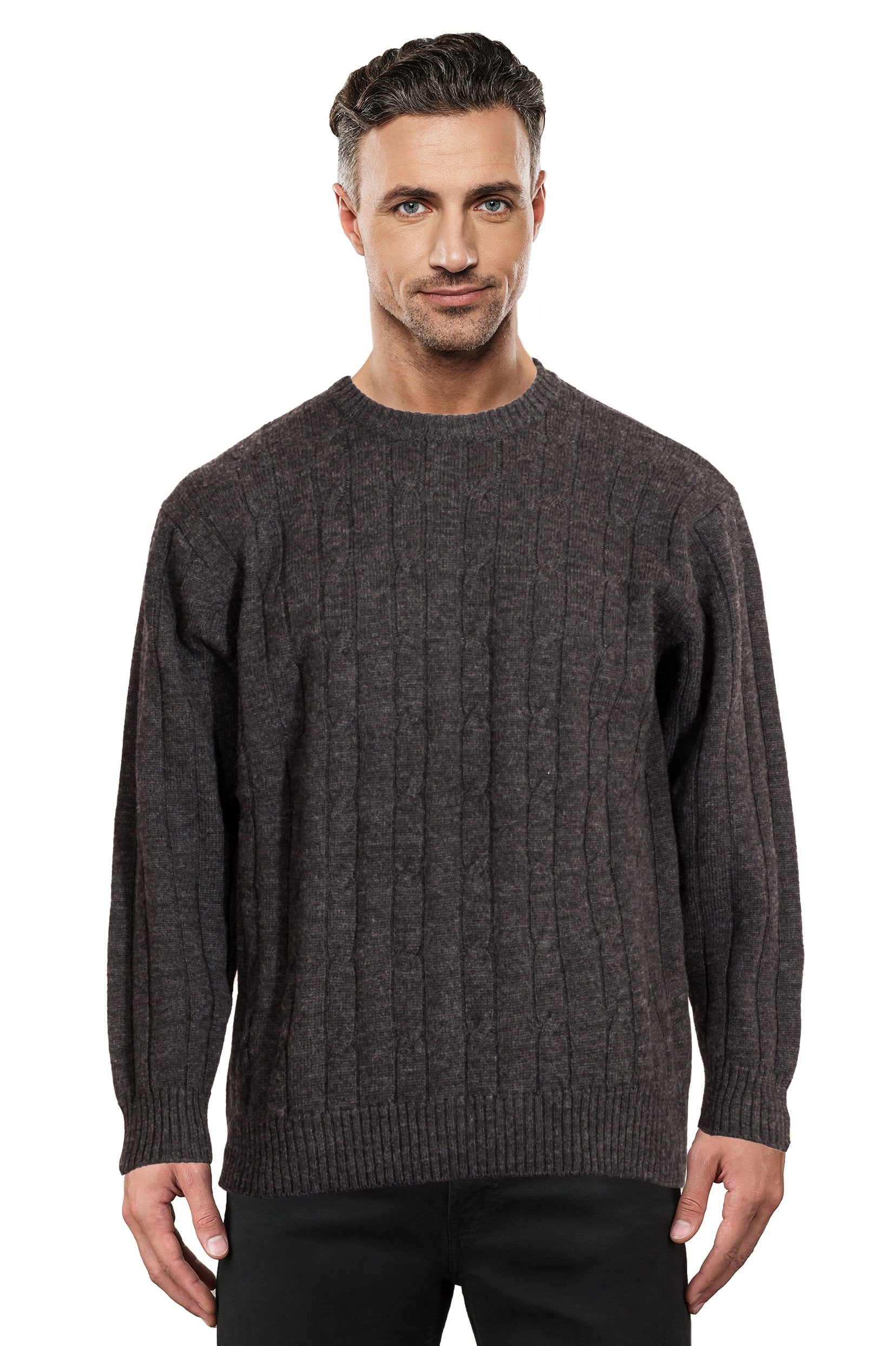 Charcoal Cable Crew Neck Jumper Ansett Plain Knitwear