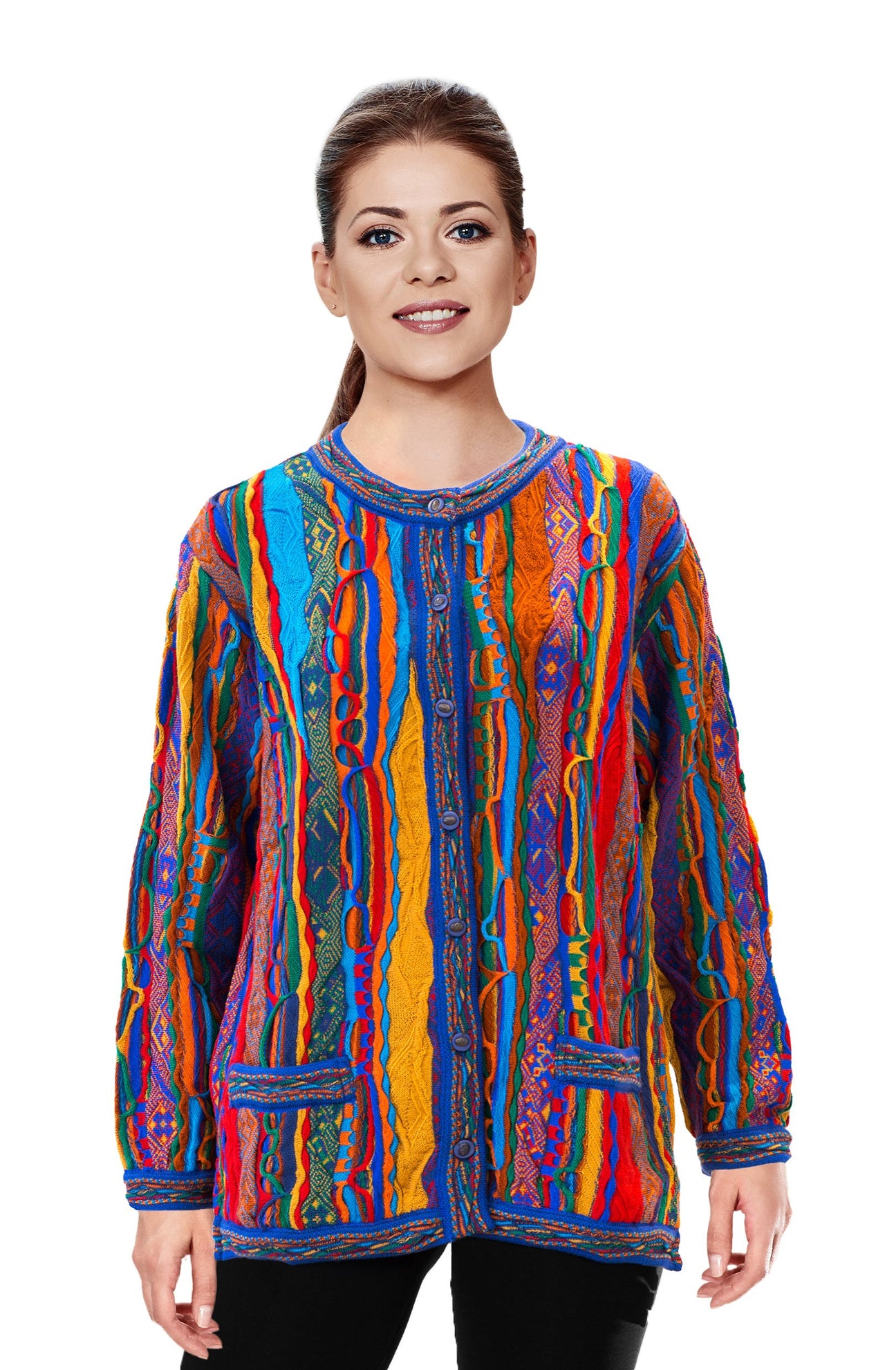 Kanga - Bright Ladies Long Cardigan Geccu 3D Multi Colour