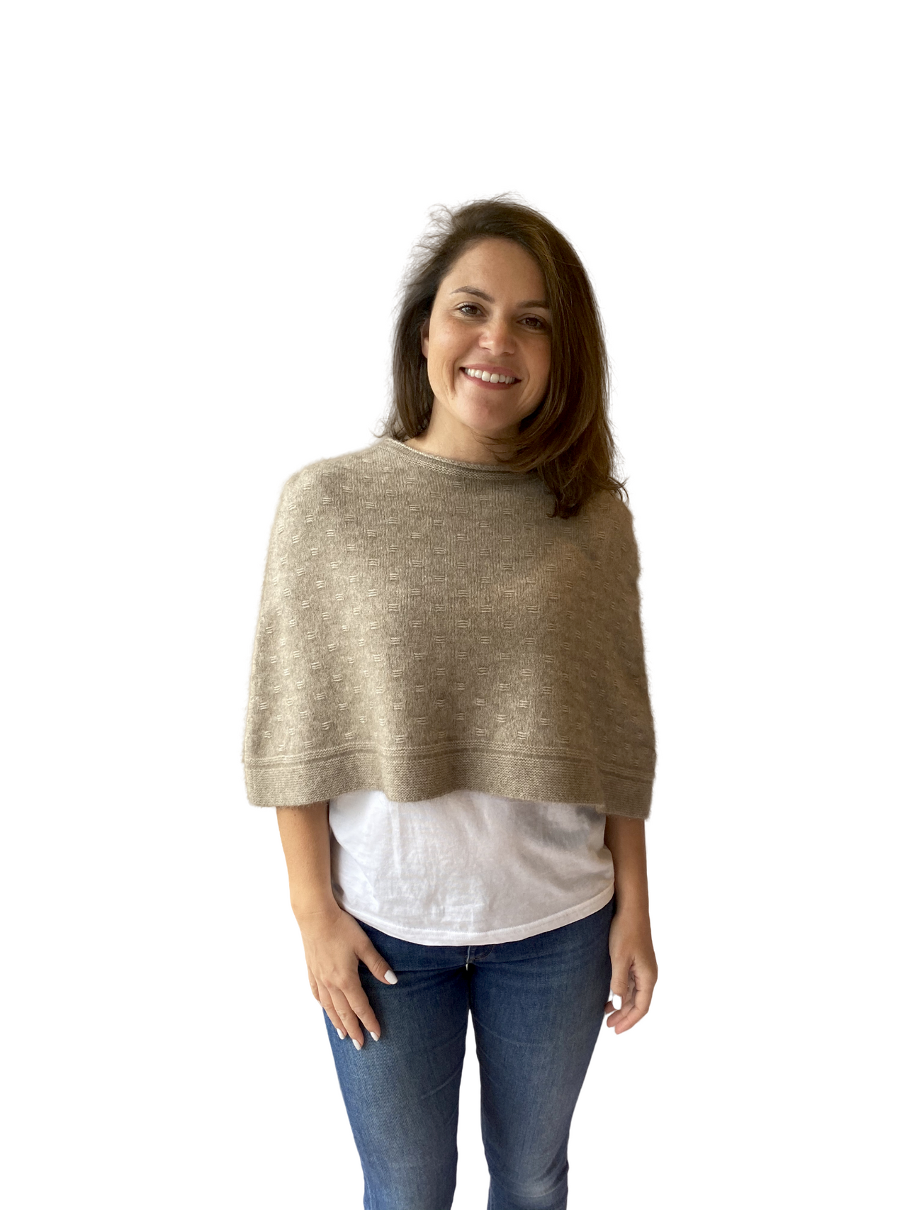 Mocha Float Stitch Poncho Possum Merino