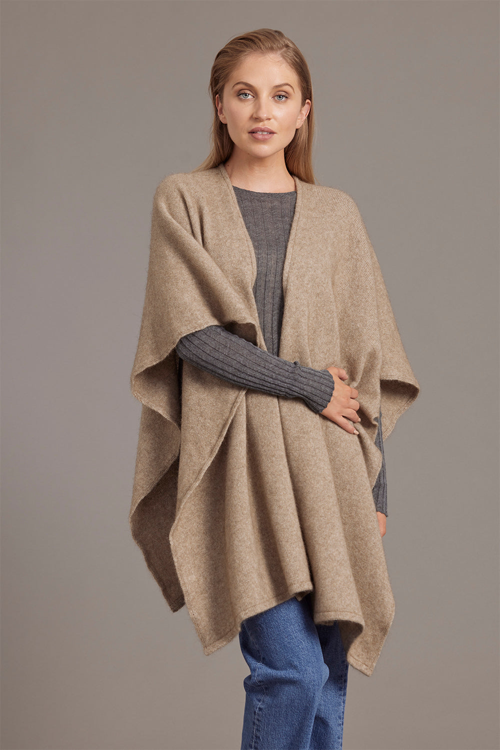 Mocha McDonald Possum Merino Split Front Cape Wrap