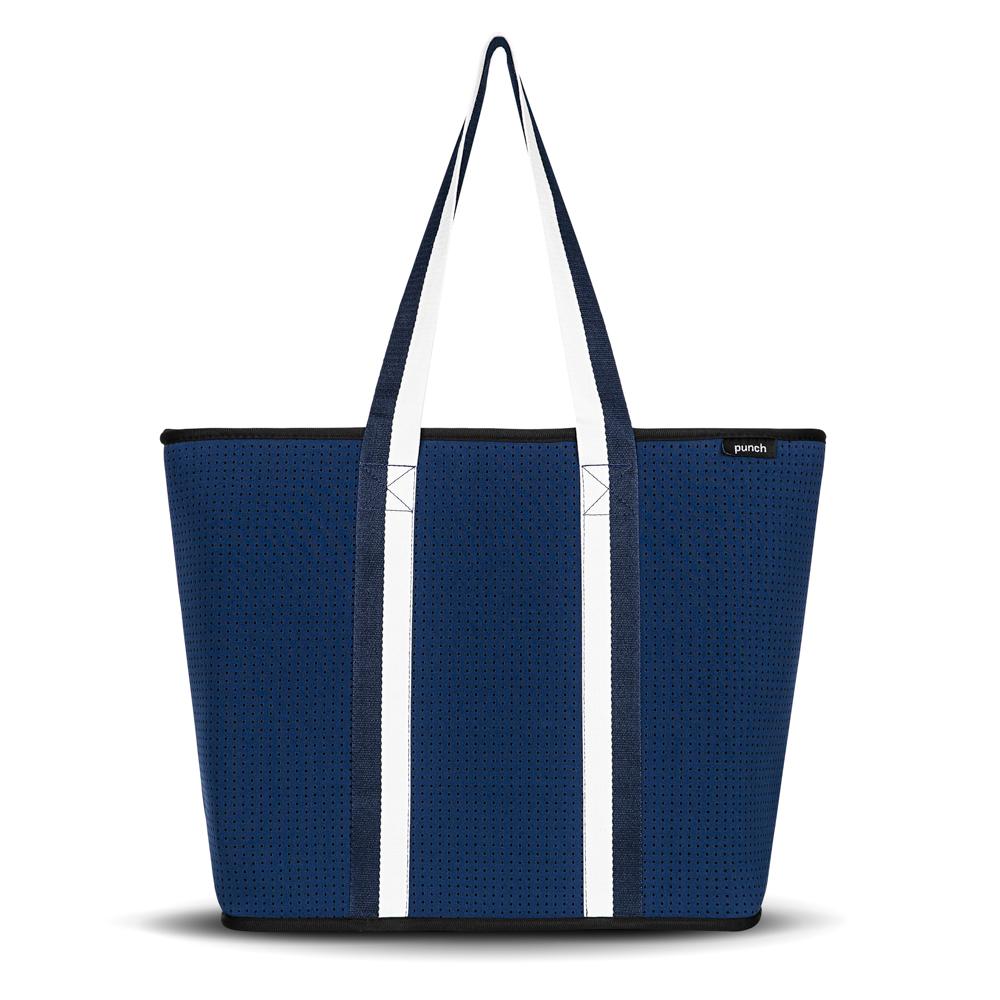 Navy Blue Punch Neoprene Explorer Zip Tote Bag