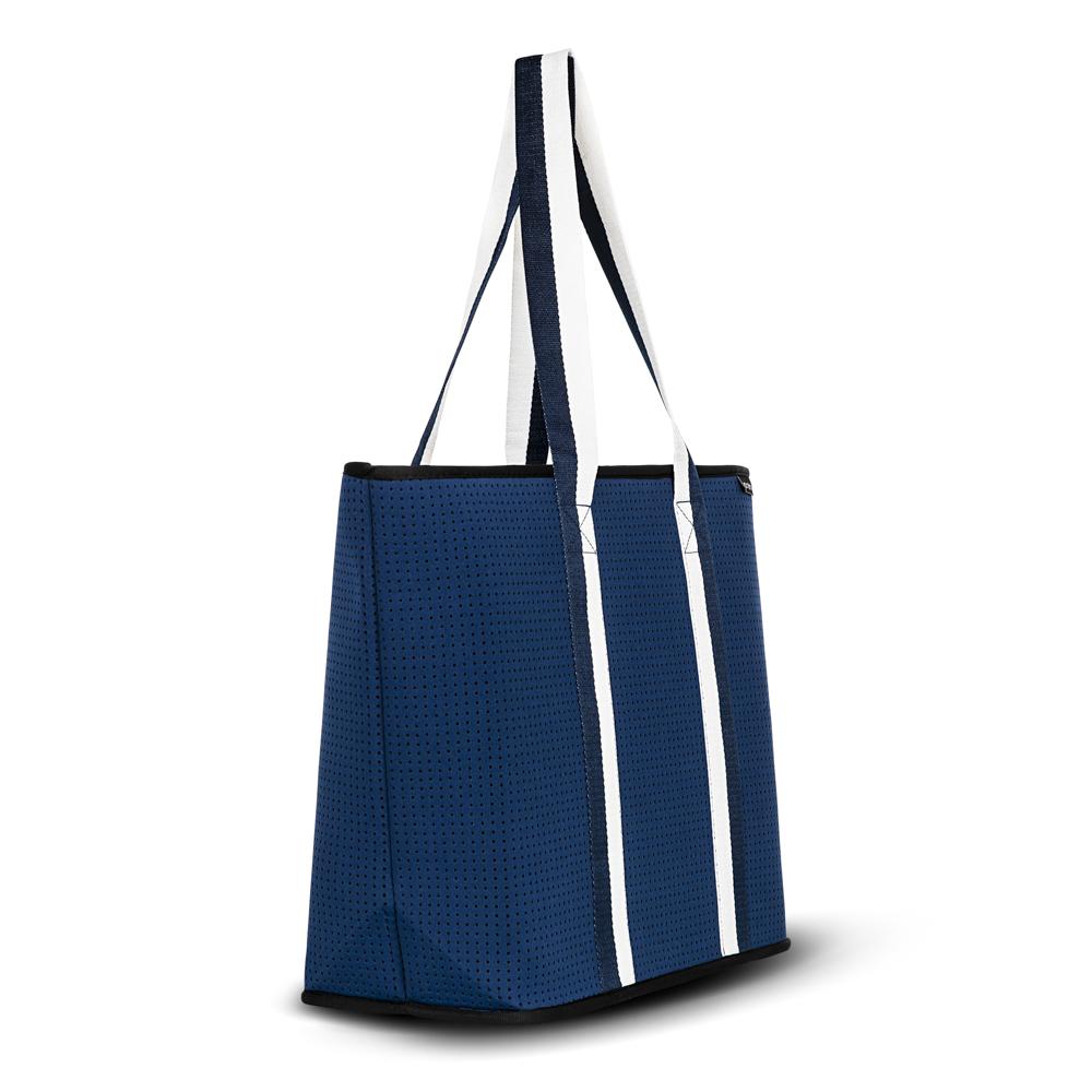 Navy Blue Punch Neoprene Explorer Zip Tote Bag