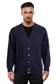 Navy Cable Knit Cardigan Ansett Plain Knitwear