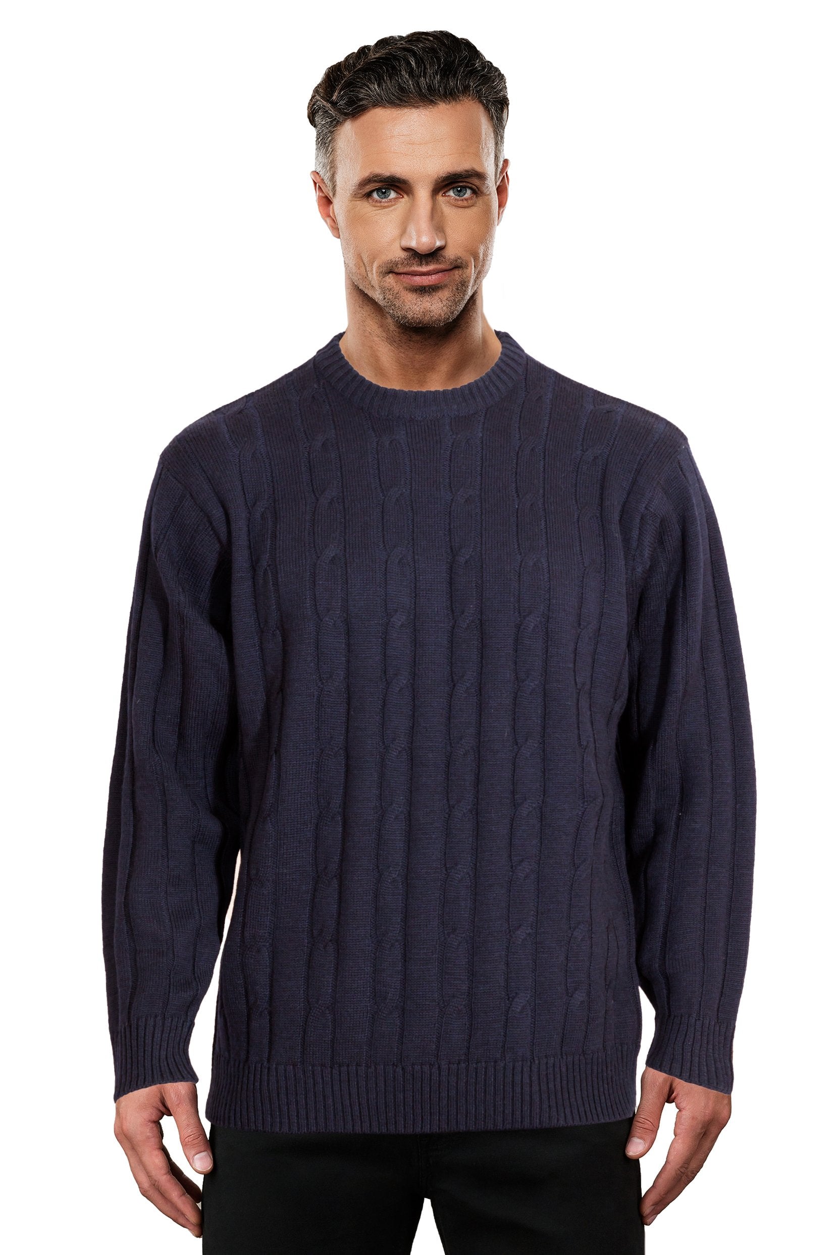 Navy Cable Crew Neck Jumper Ansett Plain Knitwear