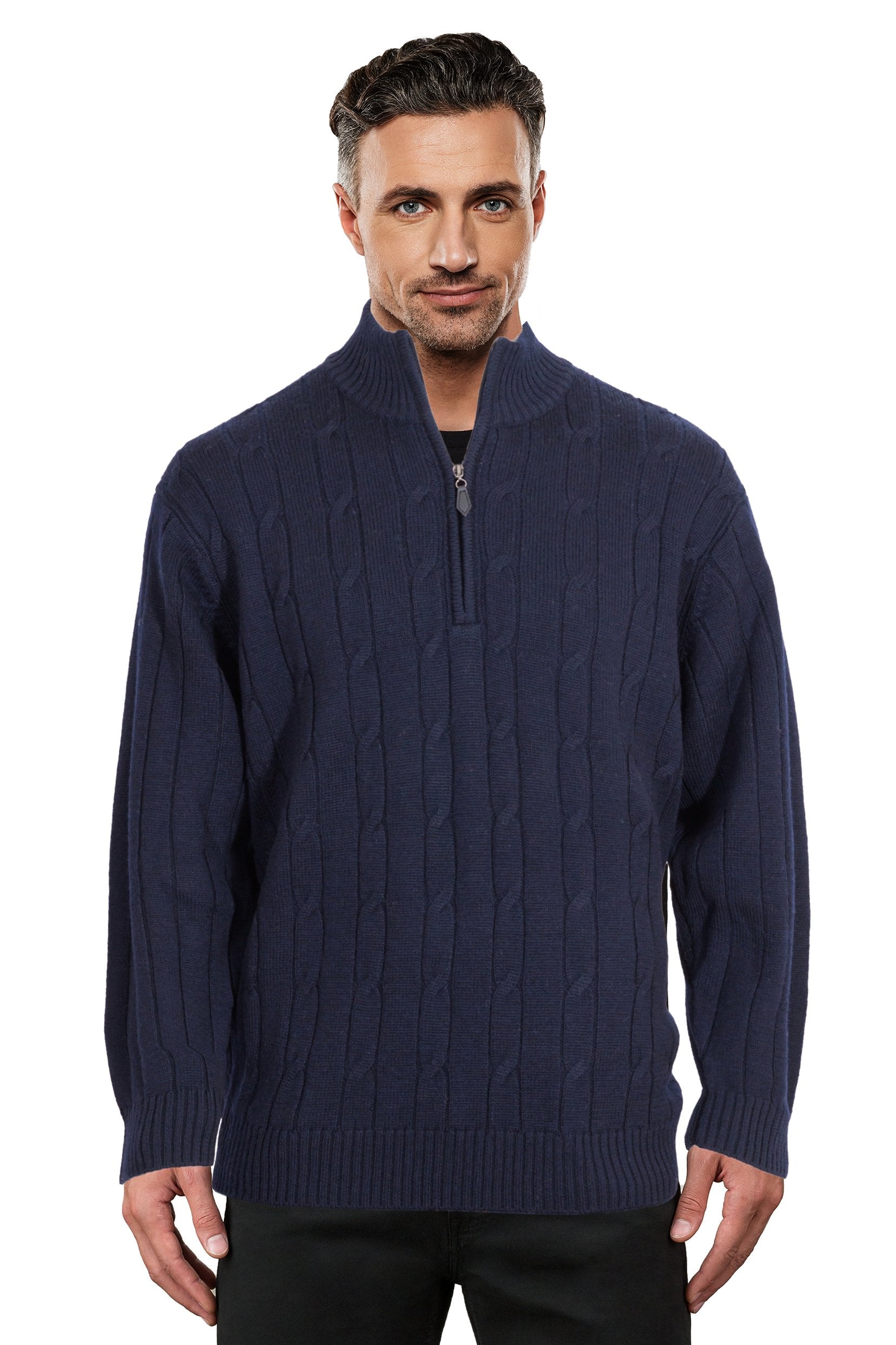 Navy Half Zip Cable Jumper Ansett Plain Knitwear