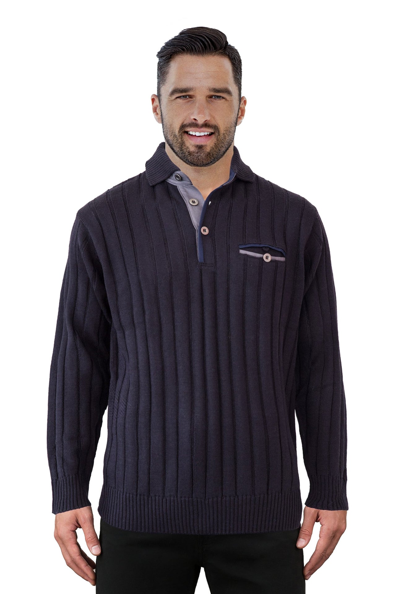 4516 Navy Collar - Tradewinds By Ansett Ansett Plain Knitwear