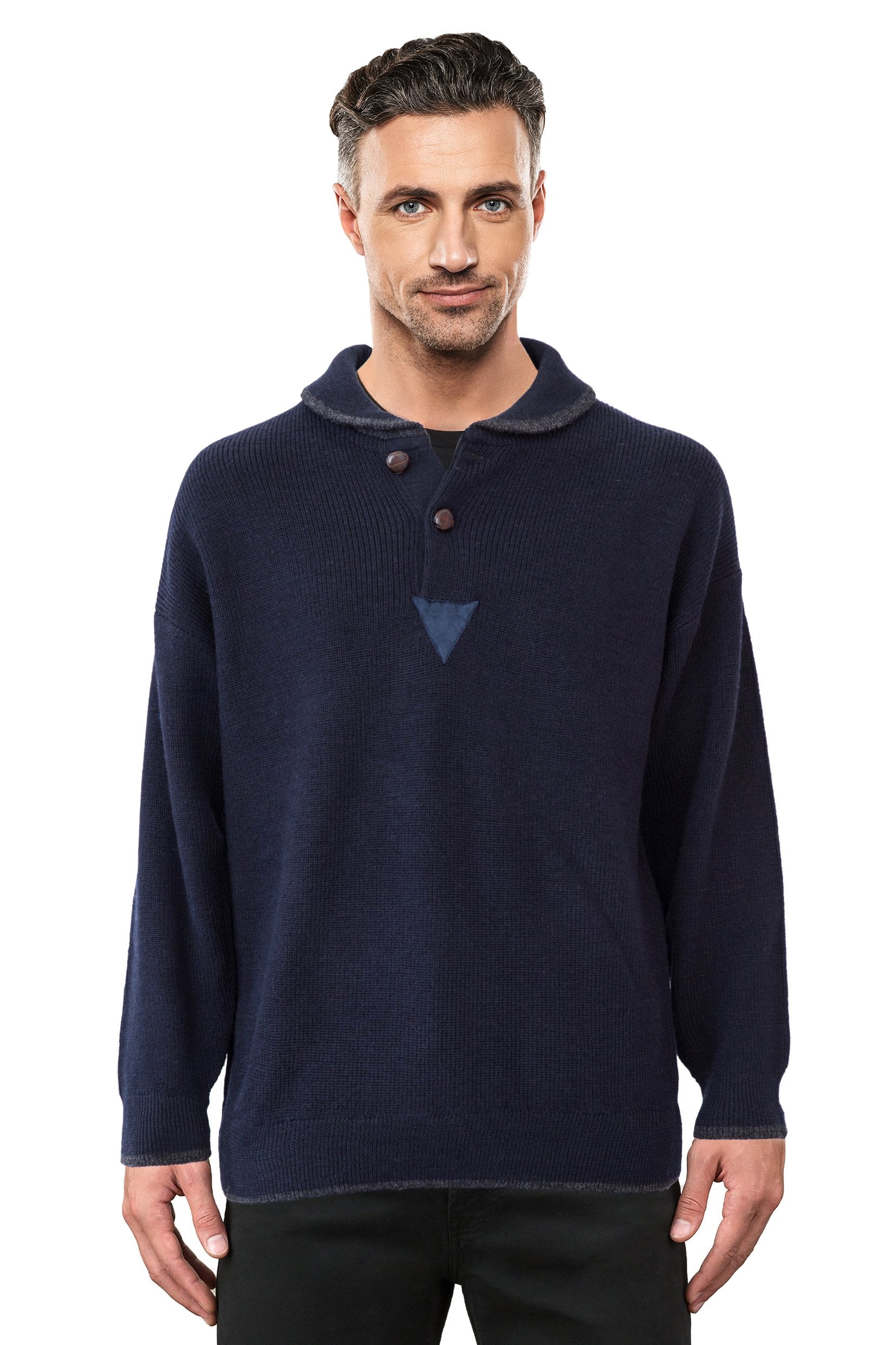 Navy Shawl Neck Jumper Ansett Plain Knitwear